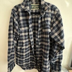 Field & Stream Mens Flannel Button Down Shirt Navy Blue Plaid Long Sleeve L